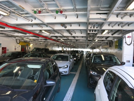 the car deck on a ferry